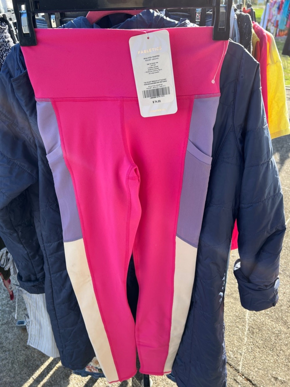 Fabletics Hot Pink, Lavender and Cream Colorblock Workout Leggings